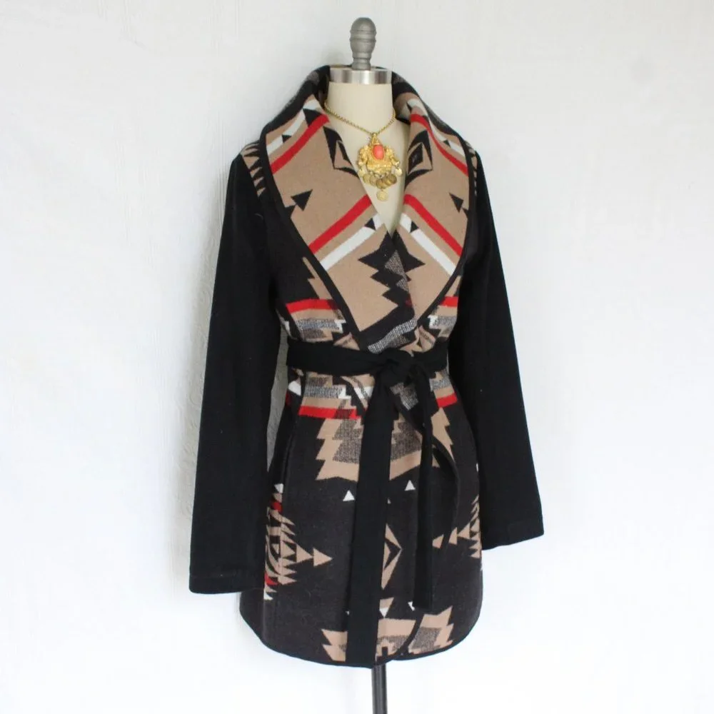 Pendleton wool blanket tribal Aztec southwest tribal wrap jacket coat cardigan - Picture 2 of 10